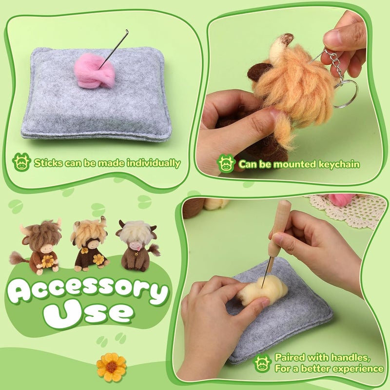 Yizzvb Needle Felting Kit, Highland Cow Family Needle Felt Beginner Kits with Instruction, Wool, Felting Needles, Felting Pad, Wool Felting Kits for Beginners Home Decoration - Image 5